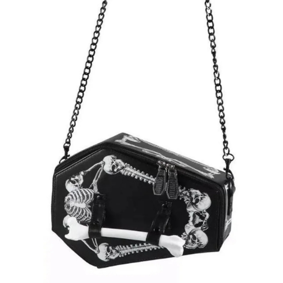 Coffin shapped crossbody purse bone skull skeleton - Picture 4 of 14